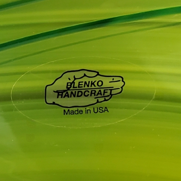 Huge Blenko 17" Handmade Yellow & Blue Art Glass Bowl - Picture 6 of 13